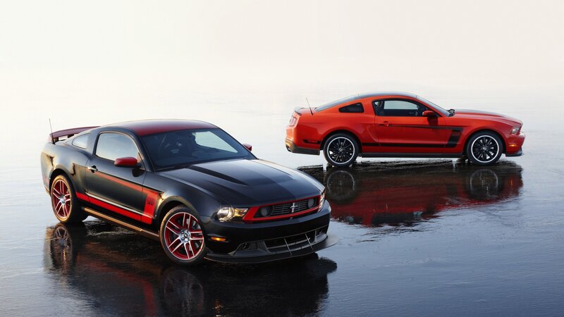 Two Ford Mustang Cars — Black, Dramatic, Photograph