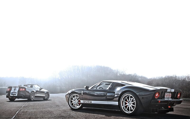Two Ford sports cars on a track