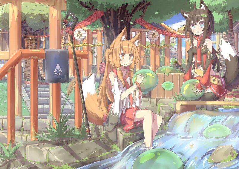 Two Fox Girls at a Shrine