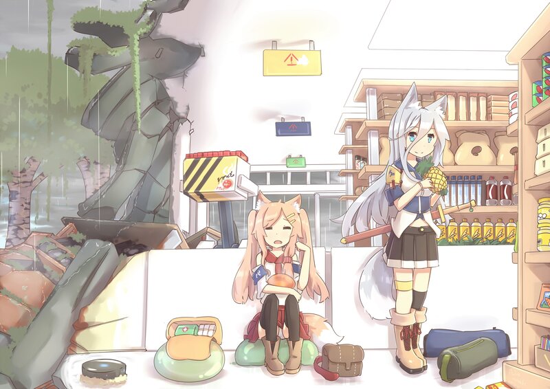 Two Fox Girls in a Shop