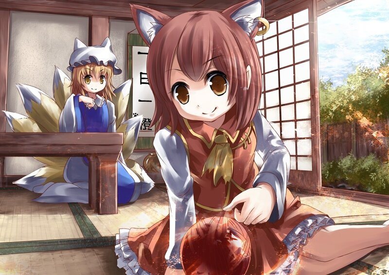 Two fox girls in a traditional room