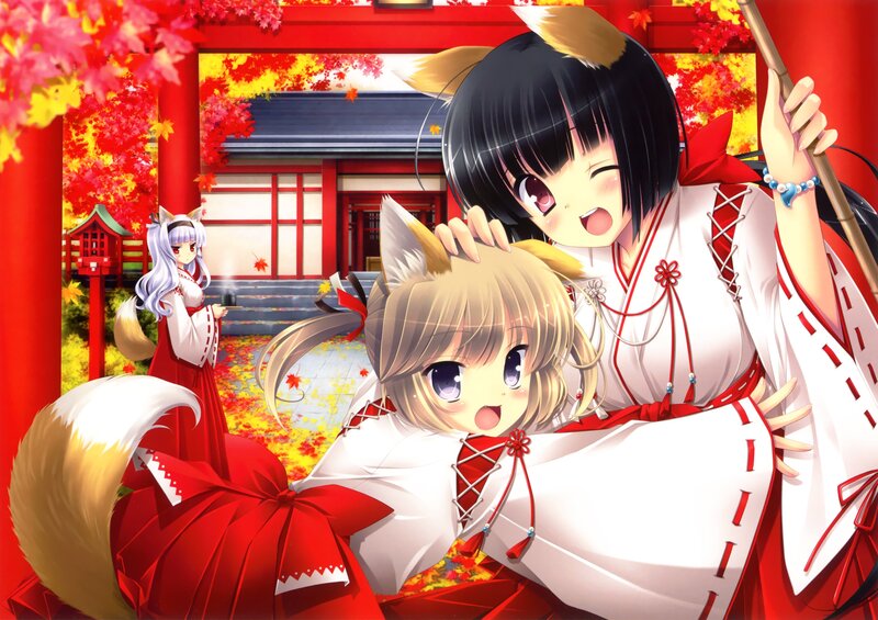 Two Fox Girls in Autumn — Red