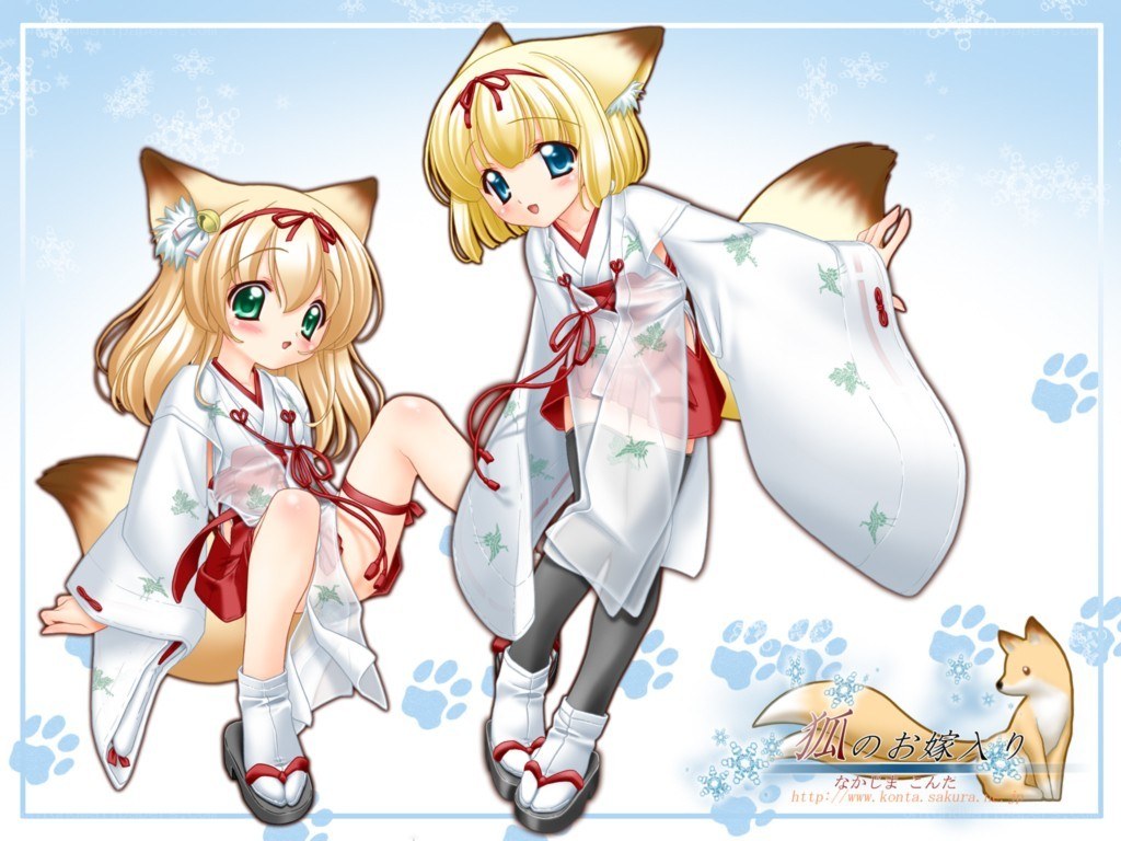 Two fox girls in kimonos
