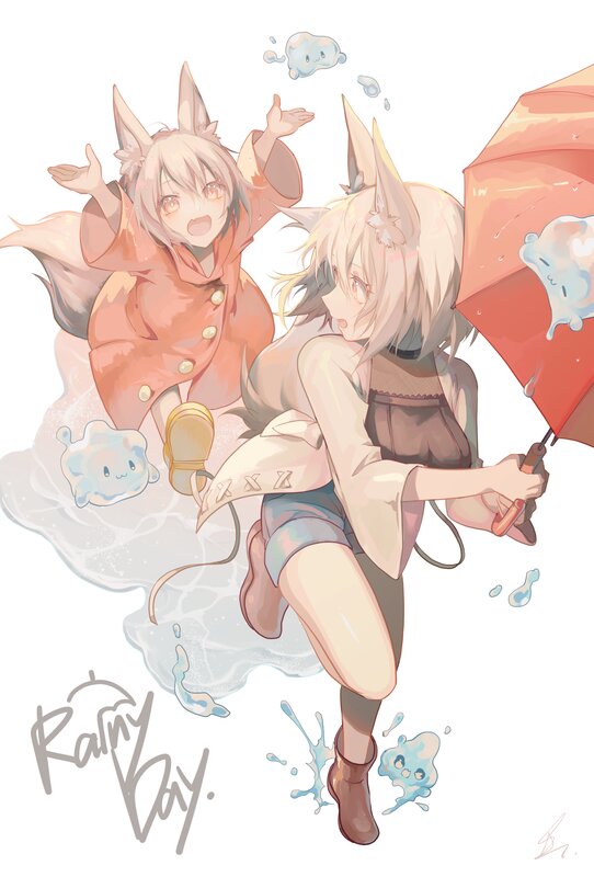 Two Fox Girls in Rain