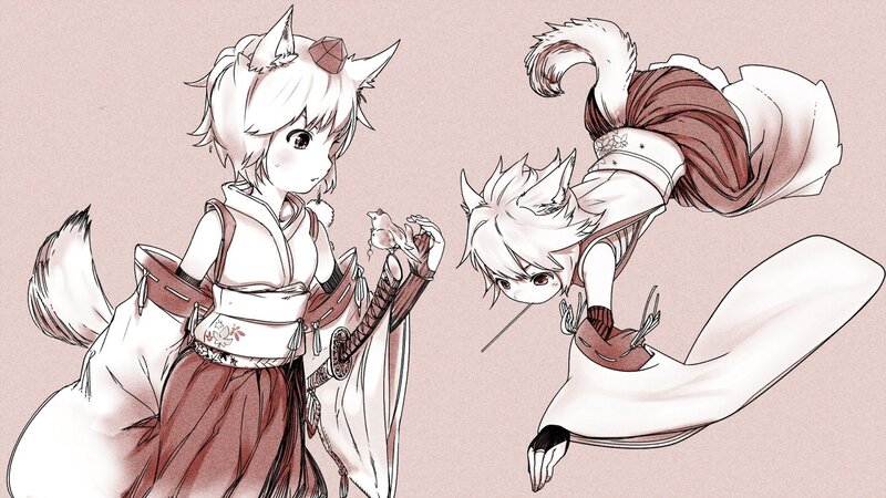 two fox girls in traditional attire