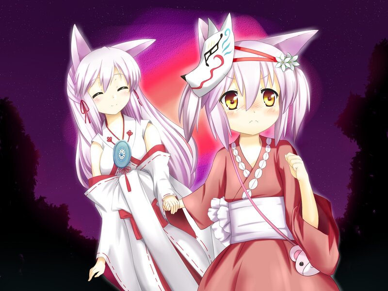 Two fox girls in traditional attire