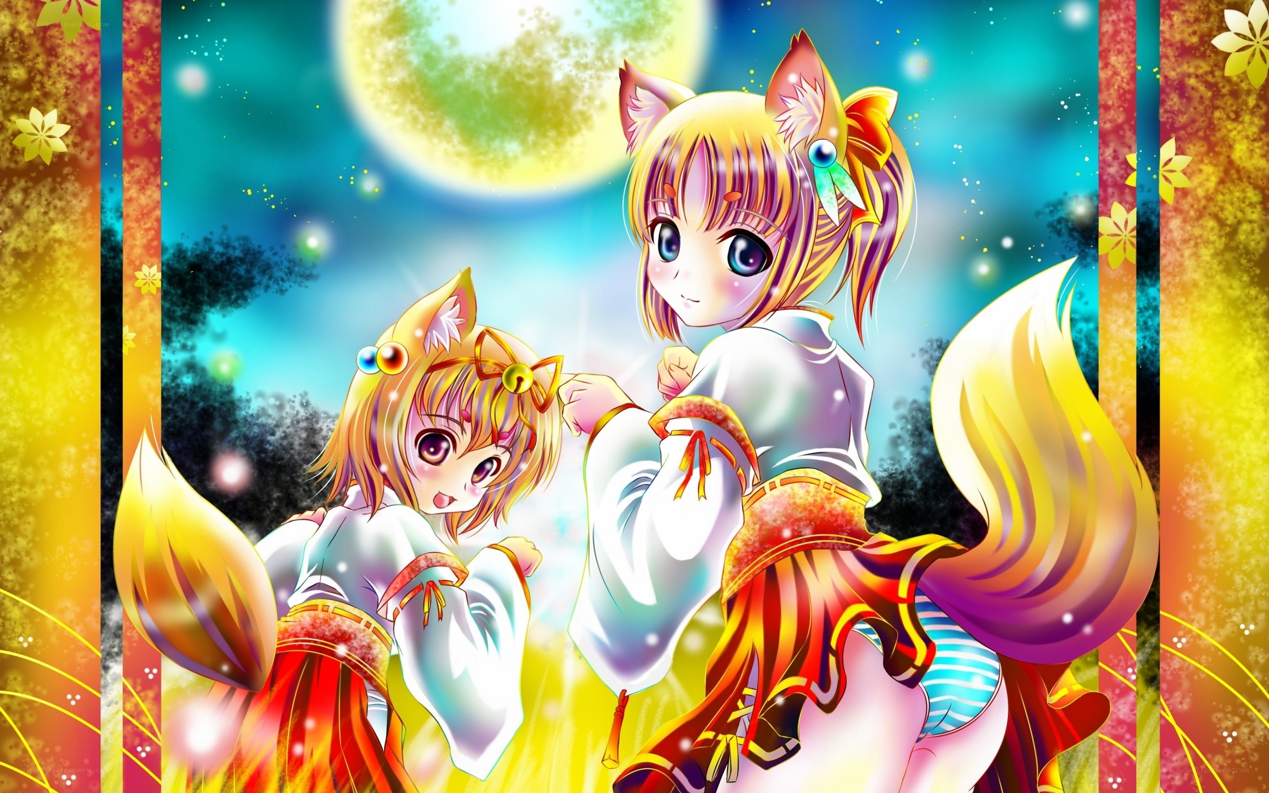 two fox girls under the moon