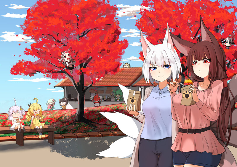 Two Fox Girls with Snacks