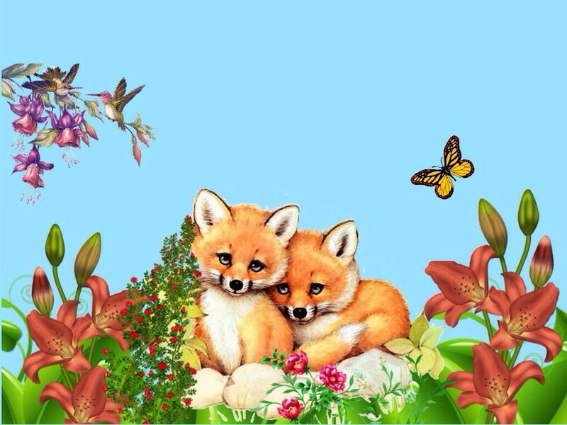 Two Fox Kits — Blue