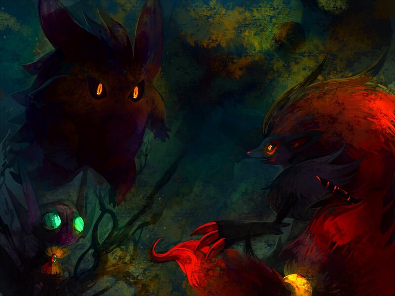 Two Fox-like Creatures — Black