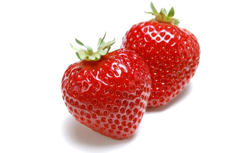 two fresh strawberries