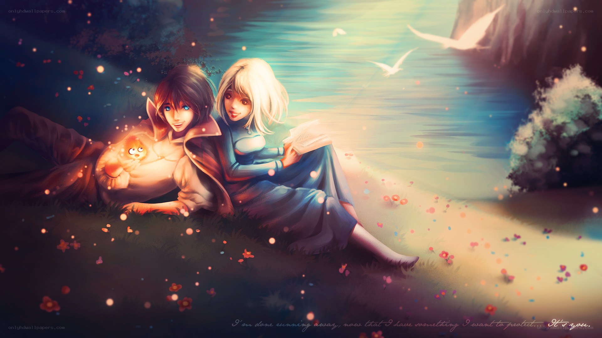 Two friends by the water