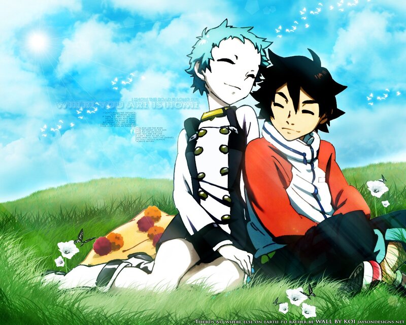 Two friends in a sunny field