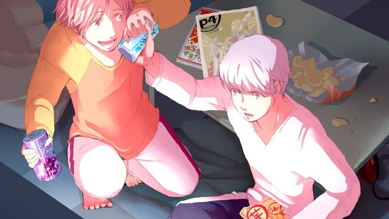 Two friends sharing snacks