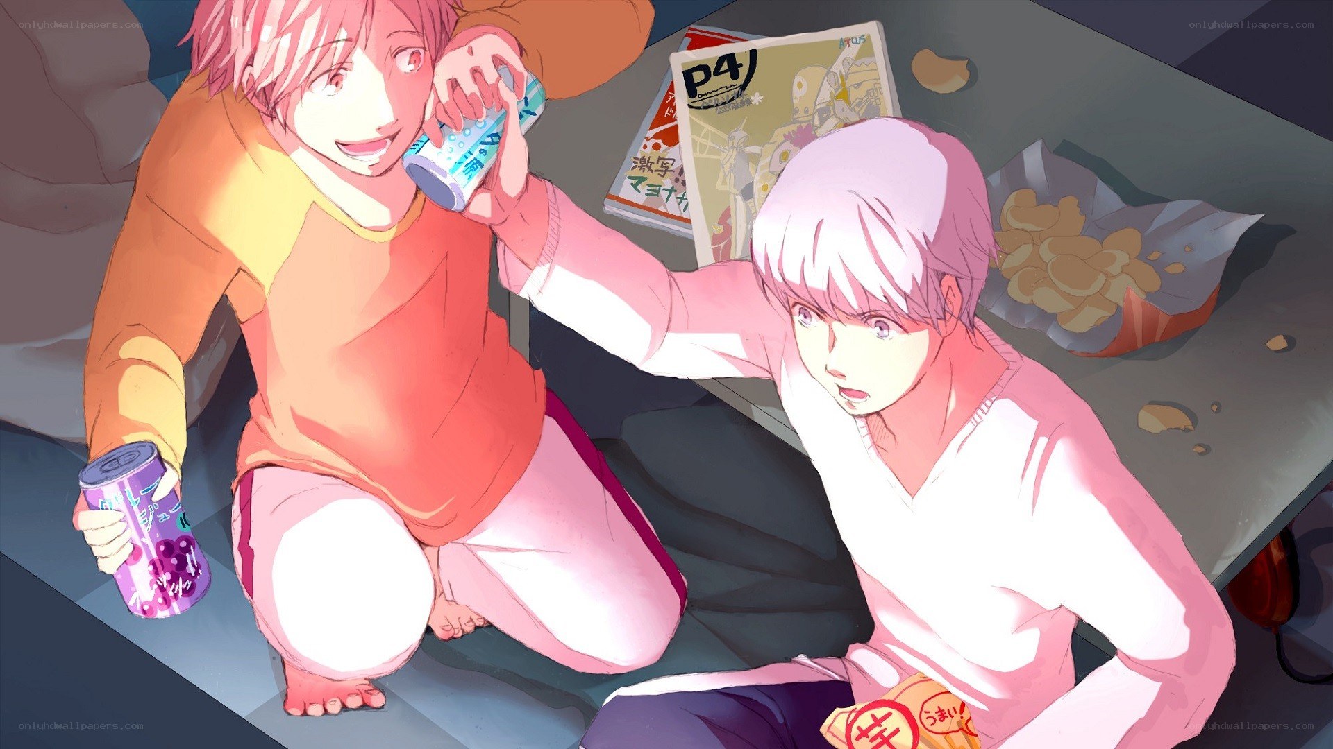 Two friends sharing snacks