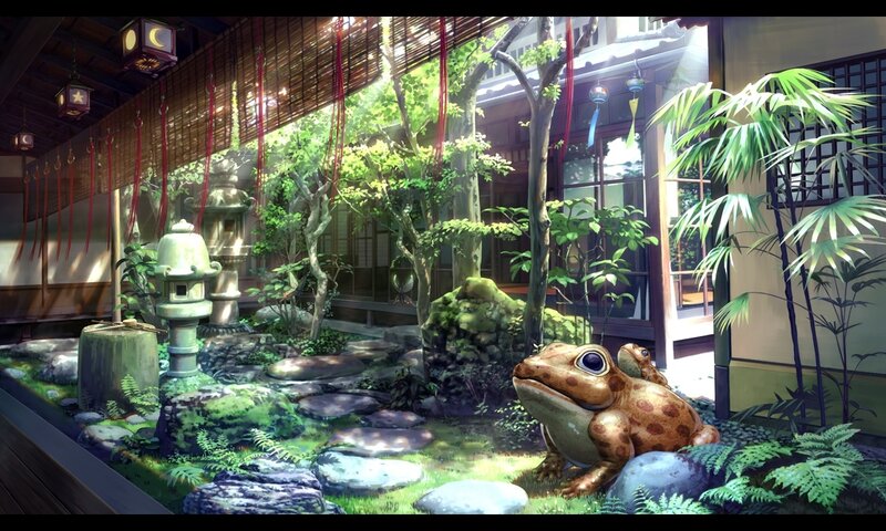 Two Frogs in Garden — Green