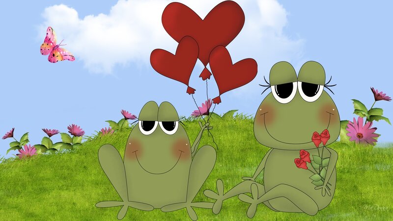 Two Frogs in Grass