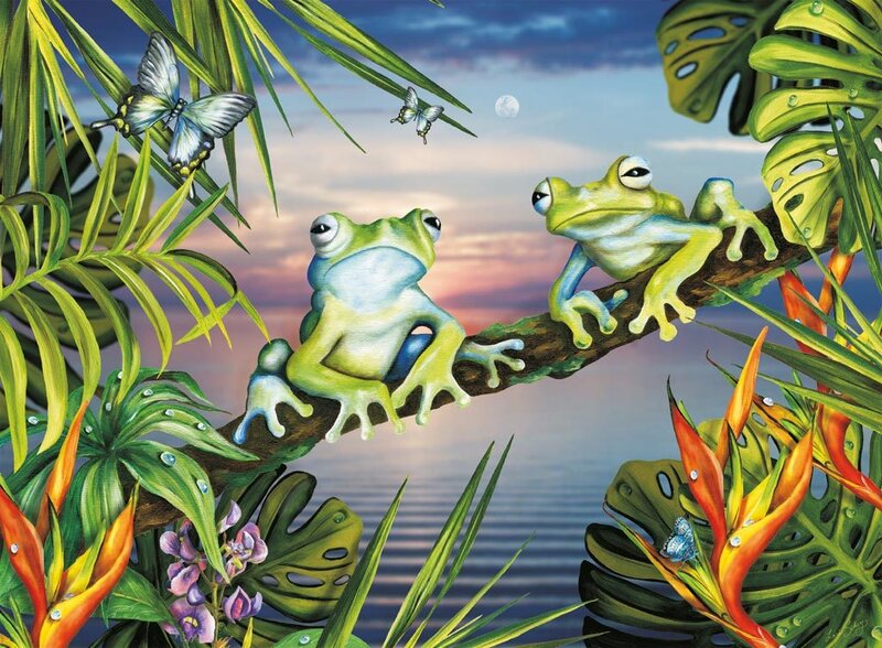 Two Frogs on a Branch — Green