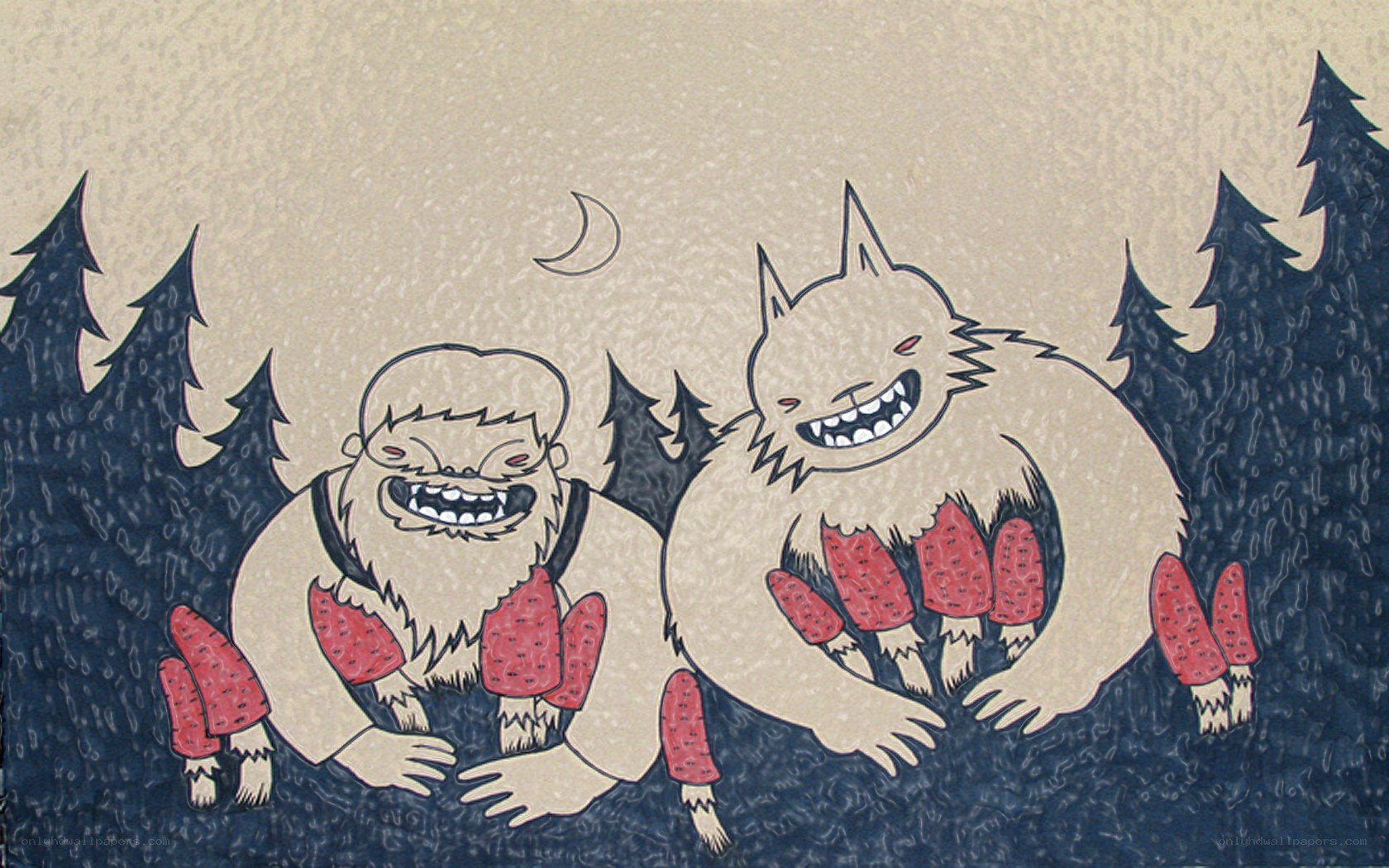 Two furry creatures in the forest