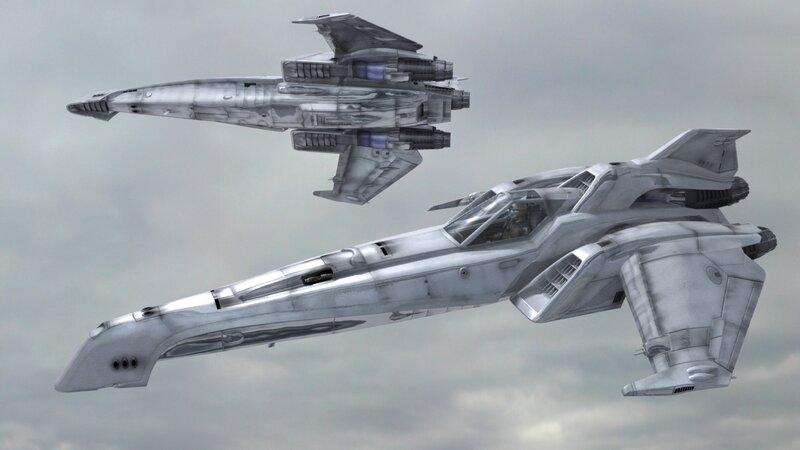 two futuristic fighter jets
