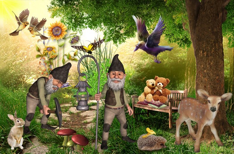 Two Garden Gnomes in Forest