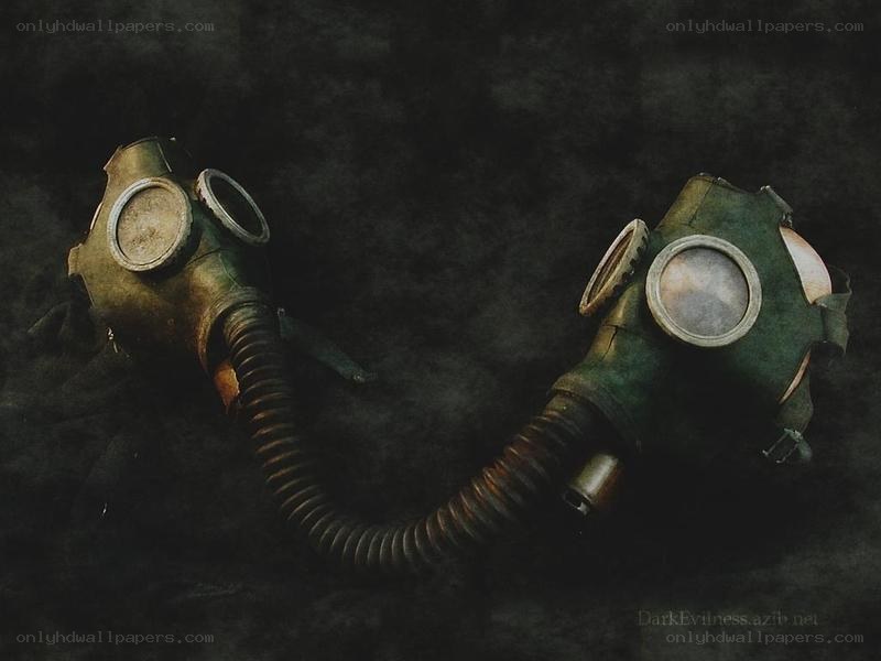 two gas masks on dark background