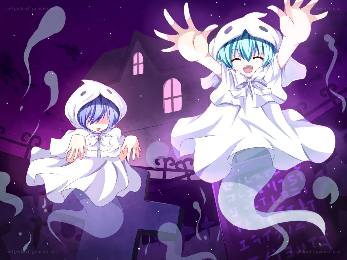 Two ghost girls in a graveyard
