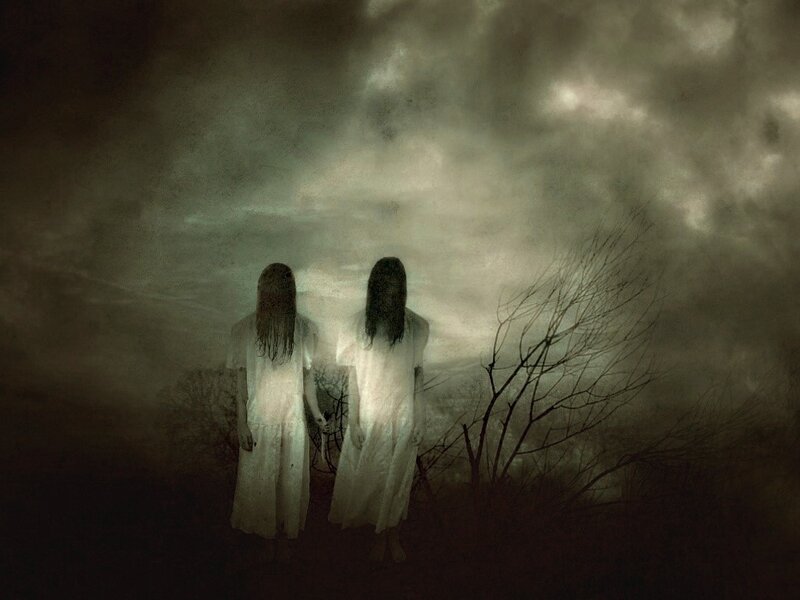 Two Ghostly Figures — Gray, Eerie