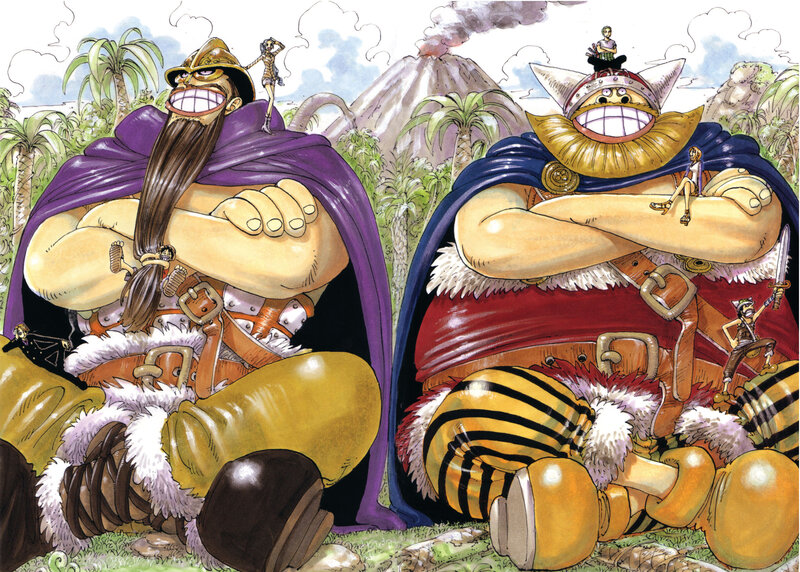 Two giant pirates on a tropical island