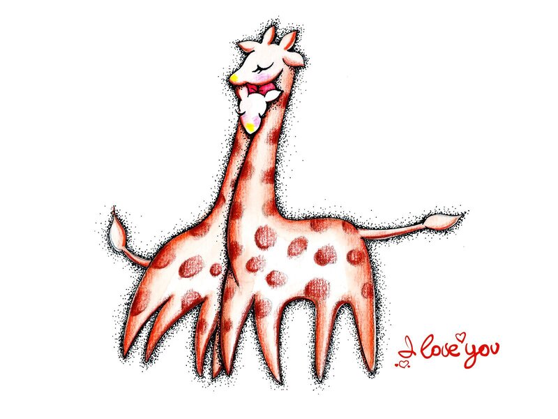 Two giraffes hugging