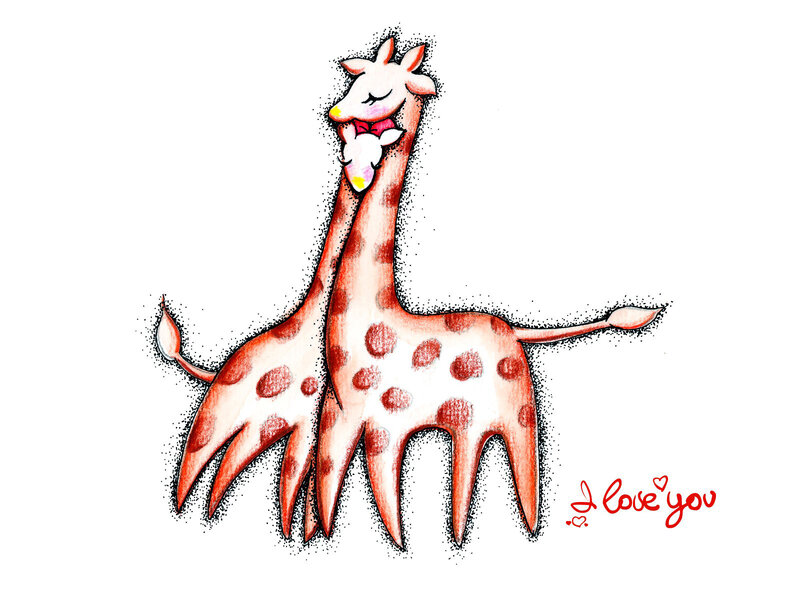 Two Giraffes Hugging — White