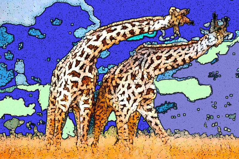 Two Giraffes Standing — Blue, Stylized