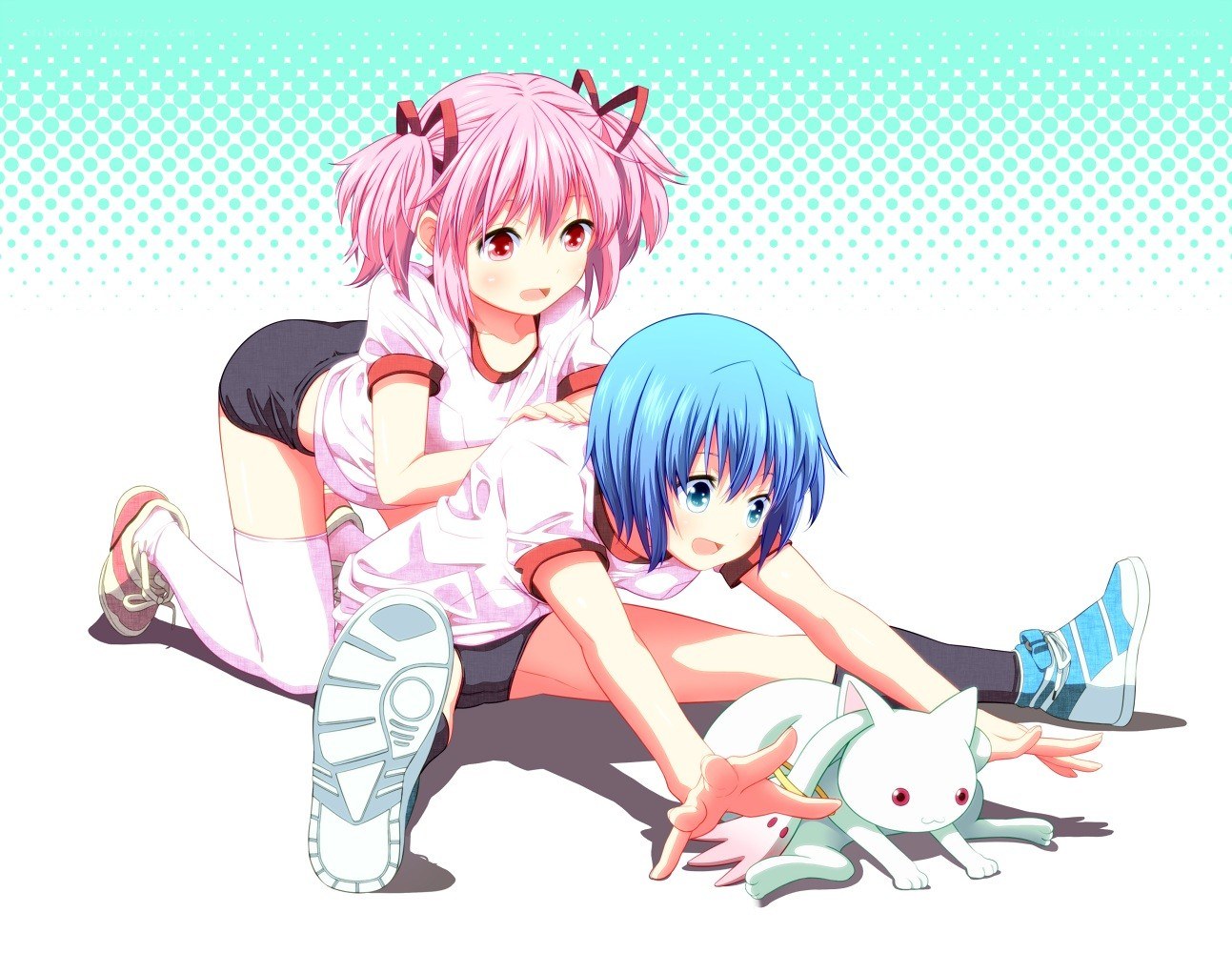Two girls and a cat