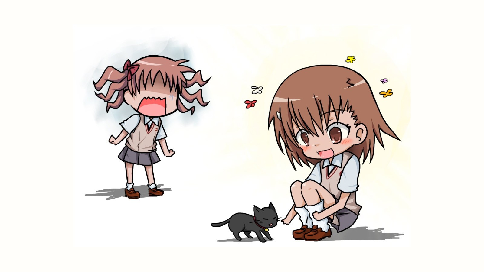 Two girls and a cat