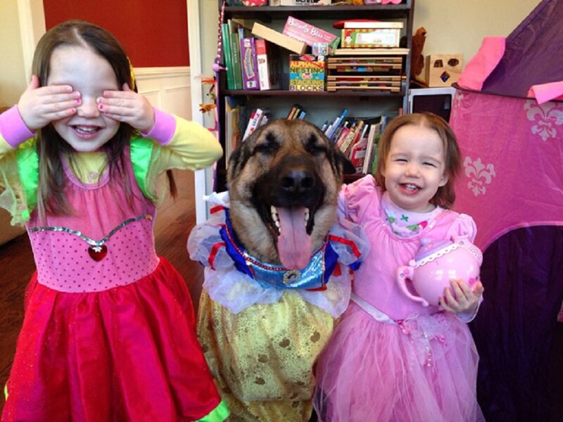 Two Girls and a Dog — Pink