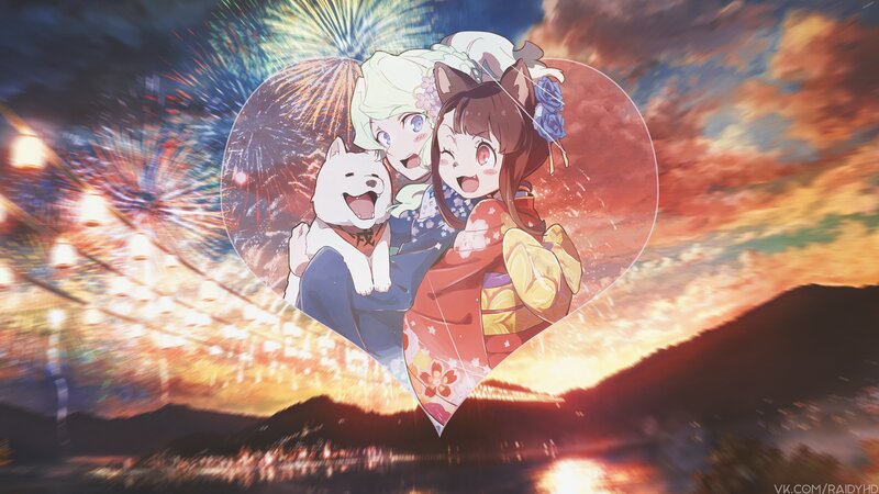Two Girls and a Dog — Red, Festive