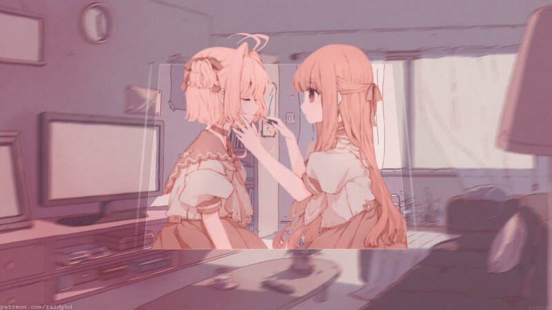 Two Girls Applying Makeup — Pink, Calm