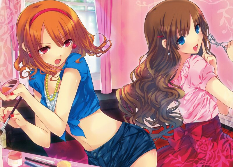 Two girls applying makeup