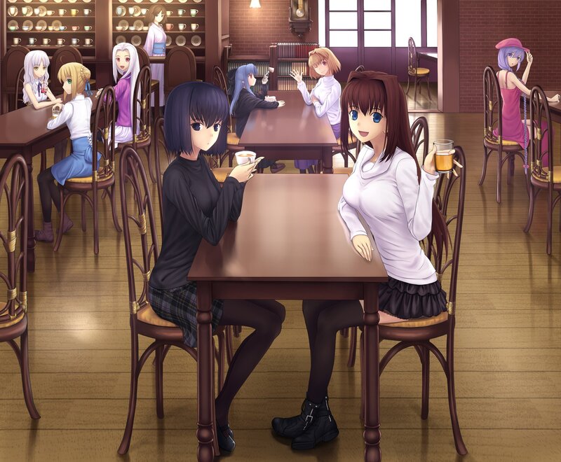 Two Girls at a Cafe Table — Brown, Calm, Afternoon