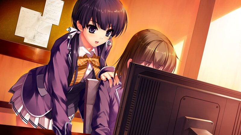 Two girls at a computer