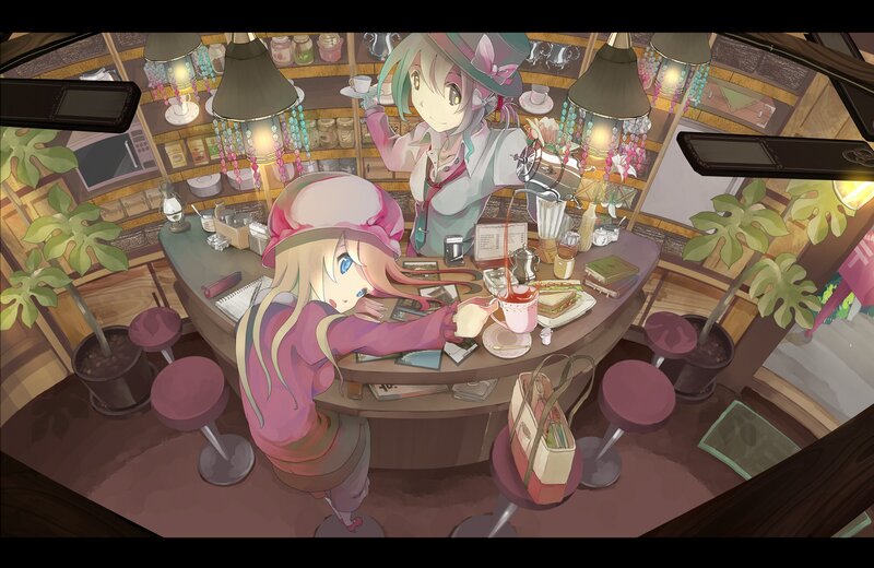 Two girls at a cozy cafe