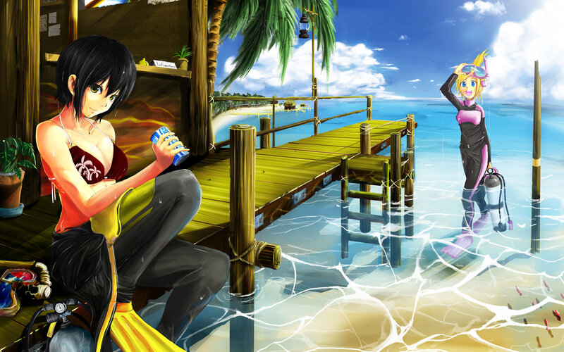 Two Girls at a Dock — Blue