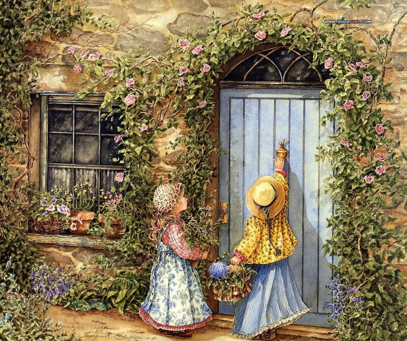 Two Girls at a Door