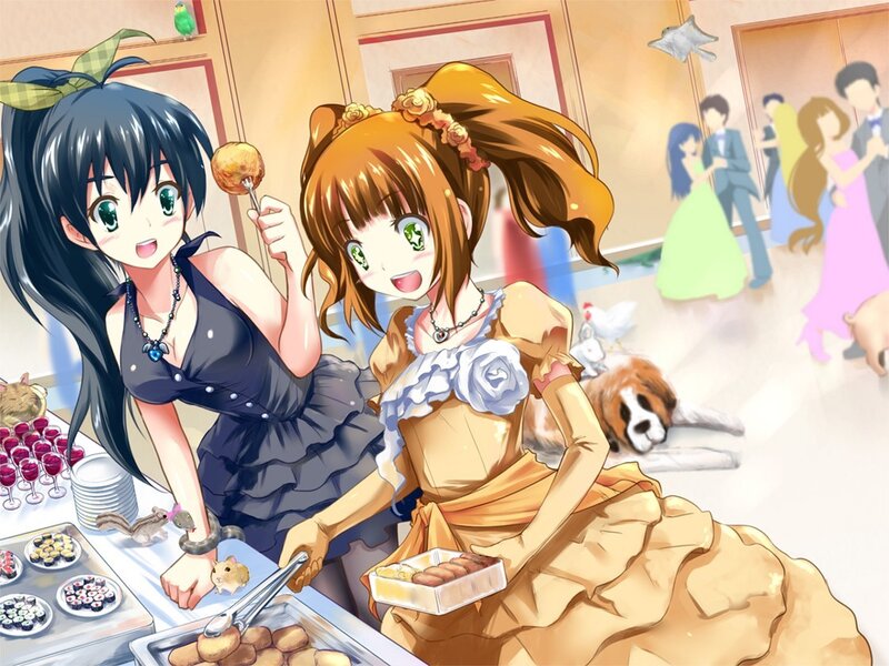 Two girls at a party buffet