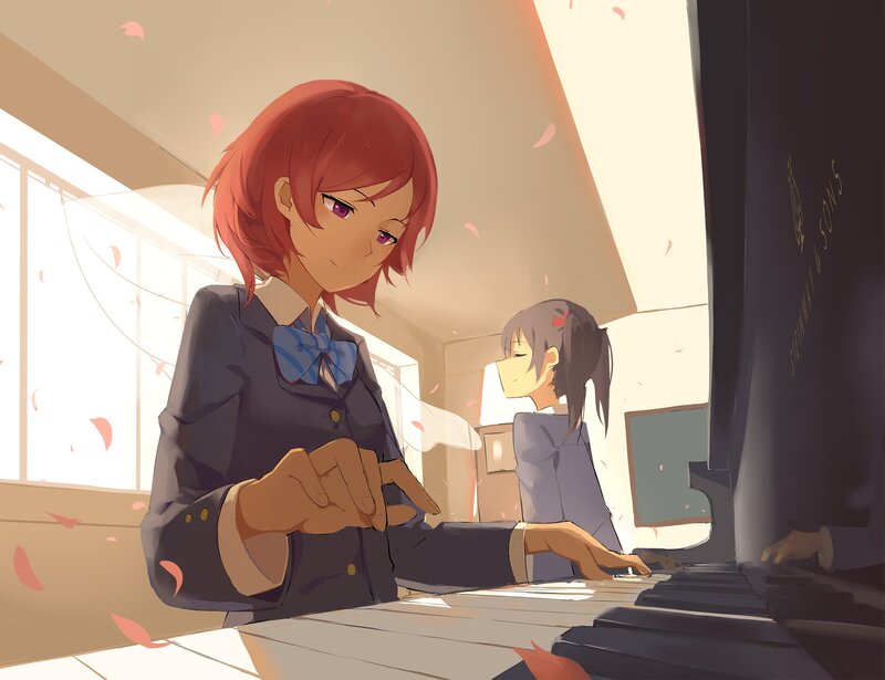 Two Girls at a Piano — Red