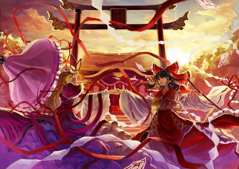Two girls at a shrine