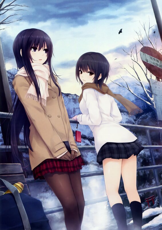 Two girls at a snowy station