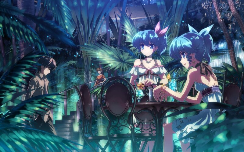 Two Girls at a Table — Blue, Serene, Night