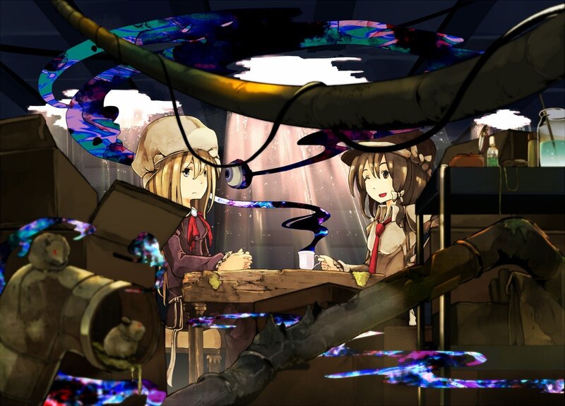 Two Girls at a Table — Brown, Dramatic