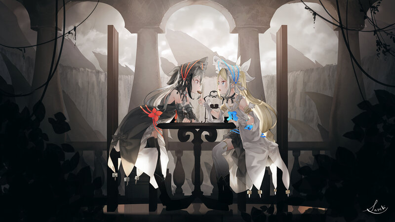 Two Girls at a Table — Gray